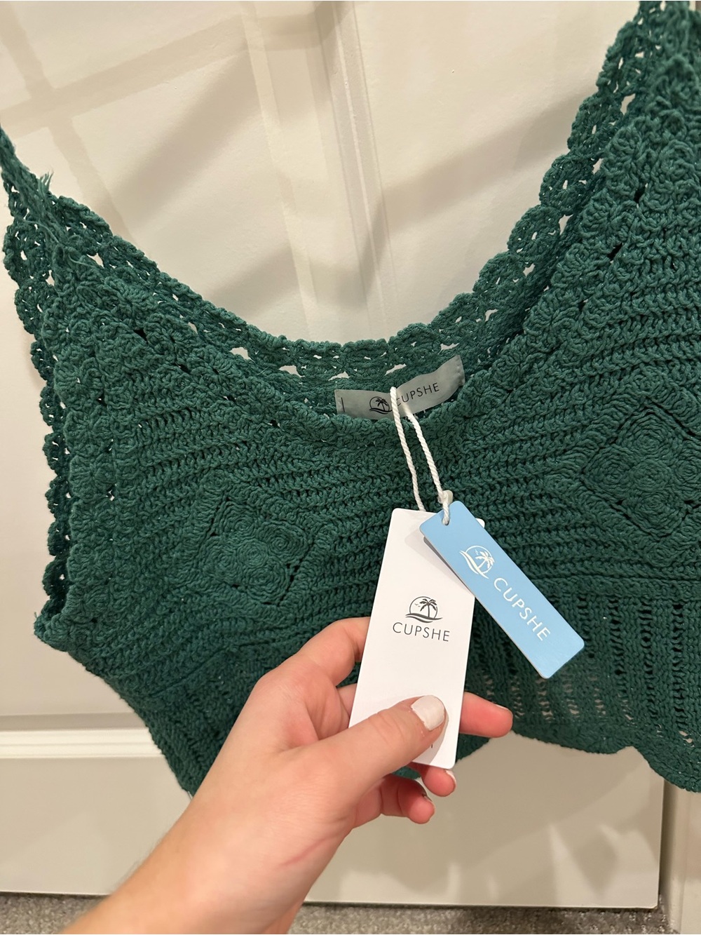 Women's Green Crochet Crop Tank Top - possible swim cover up - Picture 2 of 4